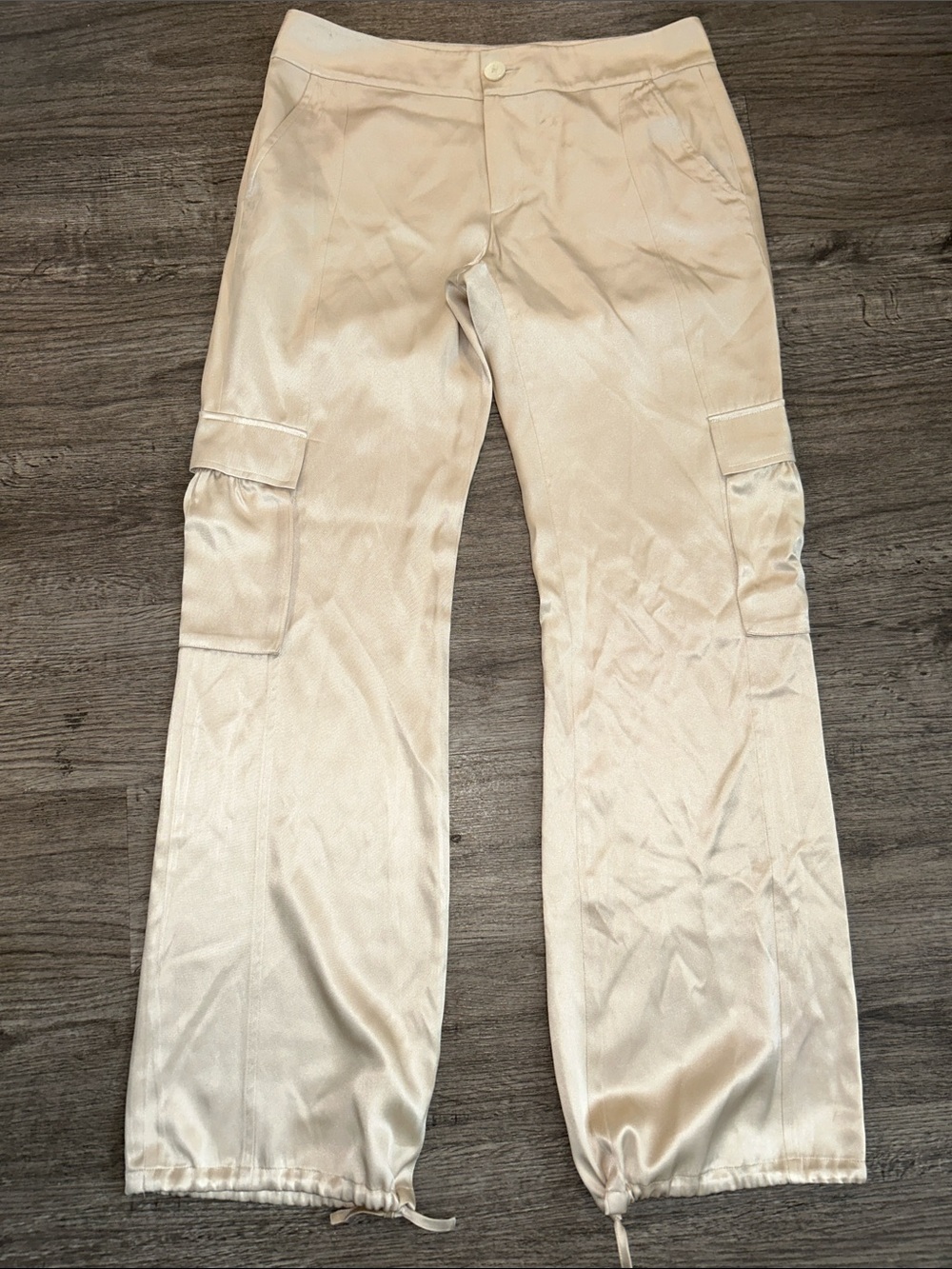 Banana Republic 100% Silk Satin Cargo Pants Ivory Cream Size 6 Y2K - Picture 2 of 11